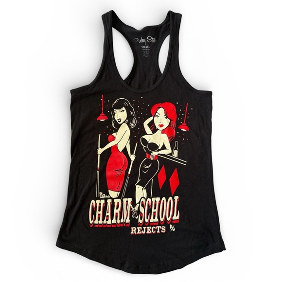 NWT CHARM SCHOOL REJECTS LONG BODY RACERBACK TANK RED AND BLACK SIZES S, L & XL - Picture 3 of 9